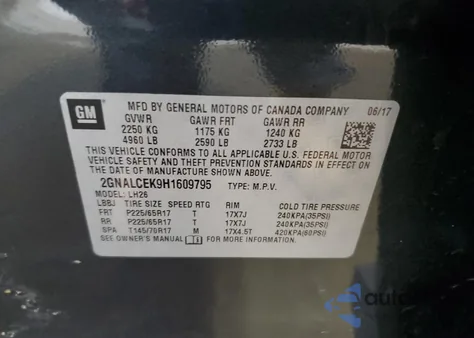 2017 Chevrolet Equinox Lt из США, поврежденный, VIN 2GNALCEK9H1609795